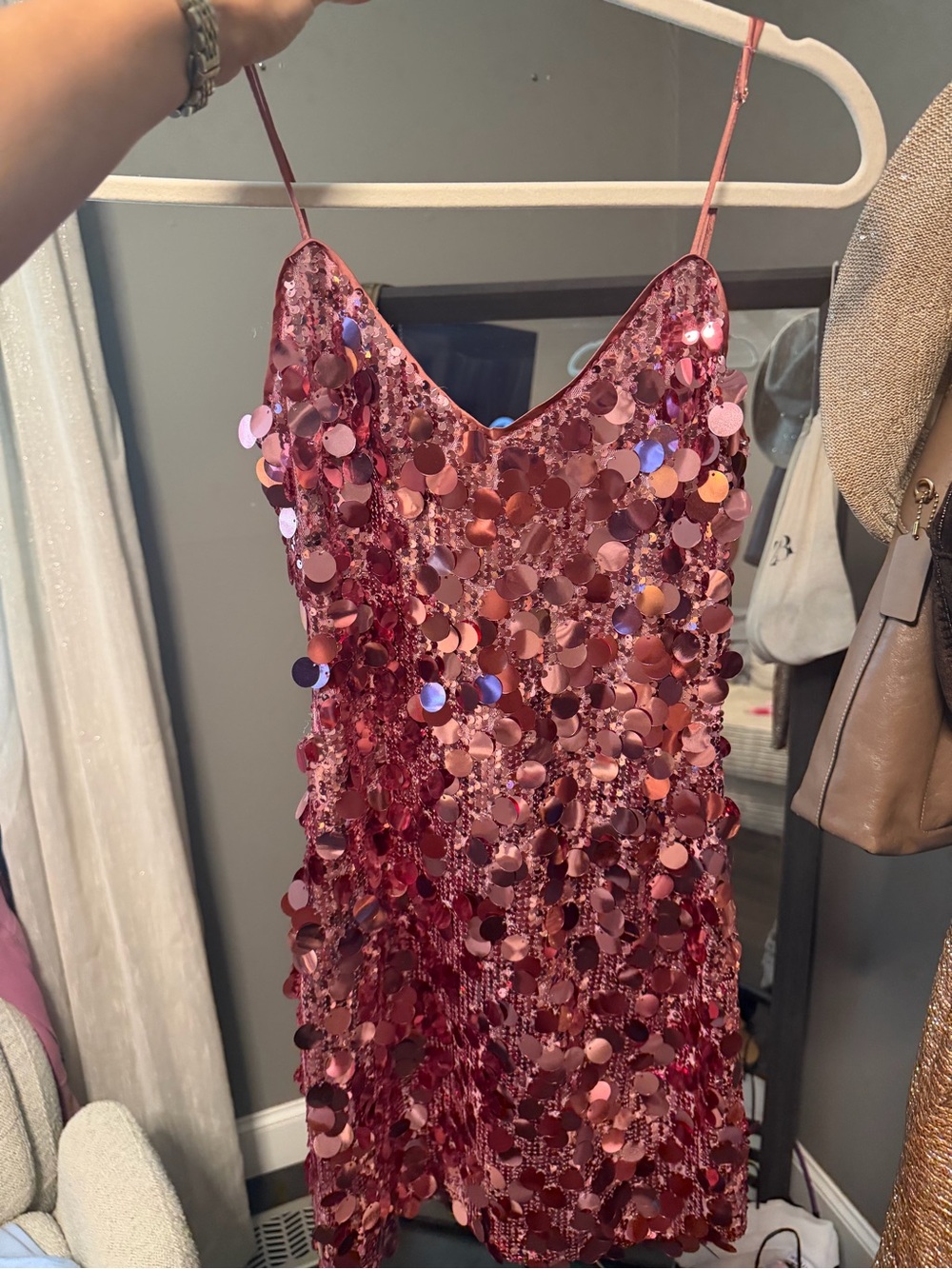 Meshki Pink Sequin Slip Dress